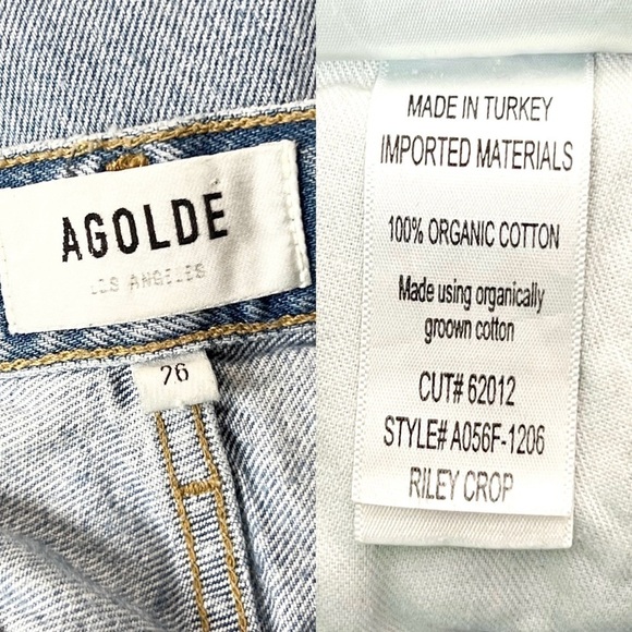 AGOLDE 90s High Rise Distressed Button Fly Raw Hem Ankle Crop Straight Jeans 26 - Picture 9 of 10